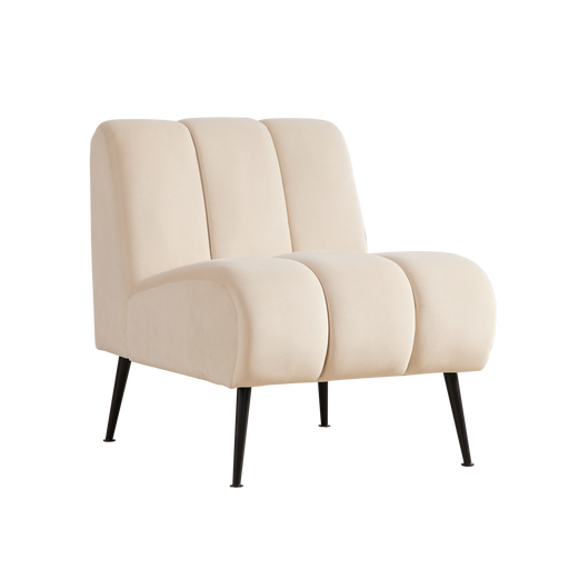 Modern Upholstered Armless Chair with Black Metal Legs, Velvet Accent Chair for Various Rooms, Beige