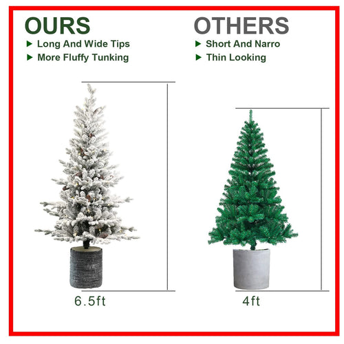 2FT Flocked Christmas Tree with Pot Base, 30 Warm White LED Lights, 189 Tips, PE+PVC Branches with 3 Pine Cones – Small Prelit Holiday Tree for Tabletop, Entryway, or Home Decor - Image 8