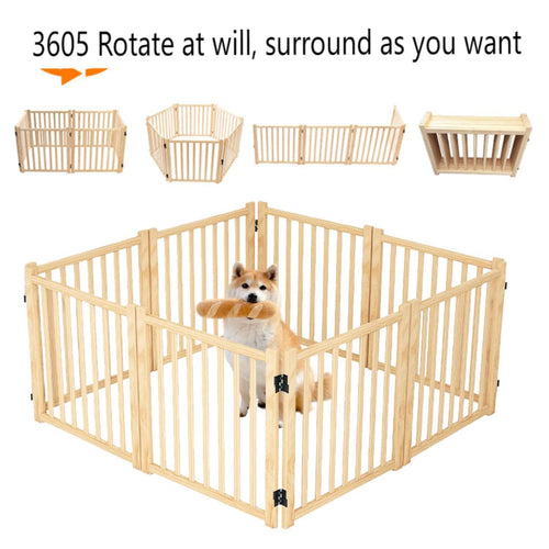 8-Panel Wooden Freestanding Dog Gate, Step Over Indoor Pet Fence for Doorways and Stairs - Image 2