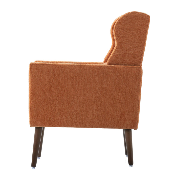 Modern Accent Chair,Chenille Arm Chairs for Living Room,Upholstered Mordern Armchair,Comfy Soft Padded Lounge Chair in Small Space, Bedroom, w/Pillow, Solid Wood Leg (Orange) - DTYStore