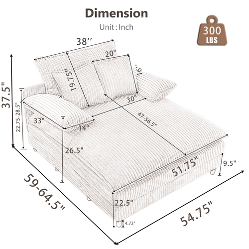 [NEW ARRIVED] [VIDEO PROVIDED] 54.75' W Oversized Chaise Lounge Chair,Fluffy cushioned sofa bed,Deep Seat,Corduroy,2 Pillows,4 gears can be adjusted,Leisure Sleeper Sofa Chair for Living Room, Black - Image 8