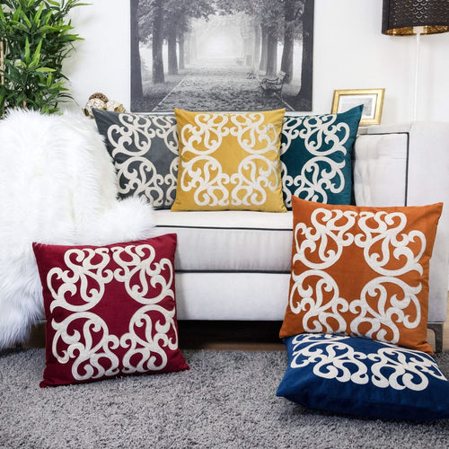 Dora Vintage Vine Pillow Cover in Green and Dark Green with Polyester Velvet Fabric, 20x20 Inches - Image 5