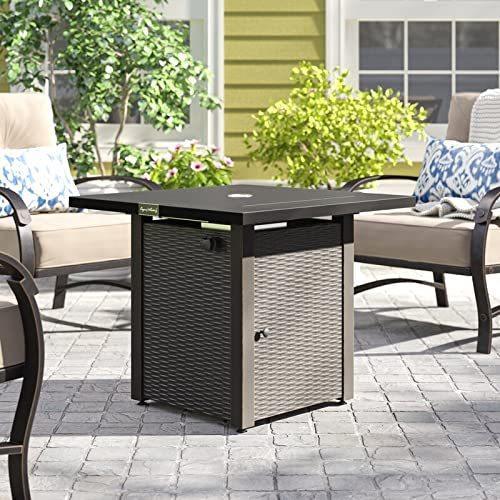 28in Outdoor Propane Fire Pit Table, 50,000BTU Gas Firepit with Lid, ETL Certified for Garden Patio - DTYStore