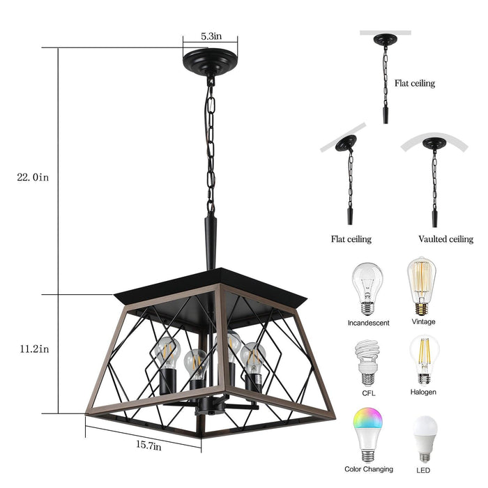 4-Light Farmhouse Chandelier Vintage Antique Chandeliers Light Fixture For Kitchen Dining Room Living Room Walnut (No bulbs)