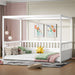 Full Size Canopy Bed Frame with Guardrails for Kids,Floor Bed Full with Four Poster Design,Kids Montessori Floor Bed,Wood Canopy Bed Frame for Girls,Boys(Full,White) - DTYStore