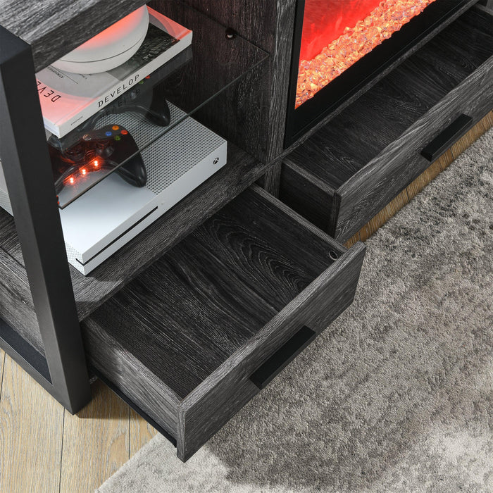 60 Inch Electric Fireplace Media TV Stand With Sync Colorful LED Lights-Dark rustic oak color - DTYStore