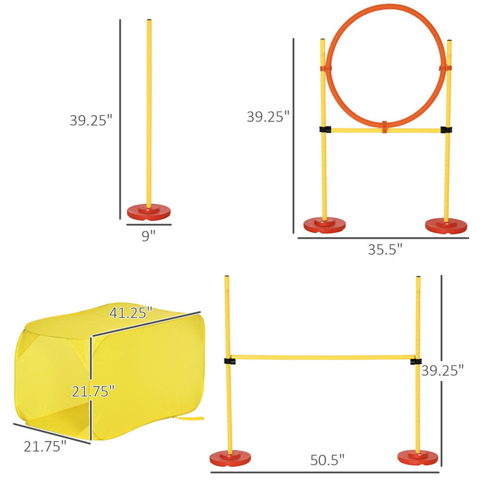 4-Piece Dog Agility Training Equipment Doggie Obstacle Course with Tunnel, Hurdle Bar, Hoop, Weave Poles, and Easy Carry Case - DTYStore