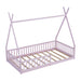 Twin Size Wood House Bed with Fence, Pink - DTYStore