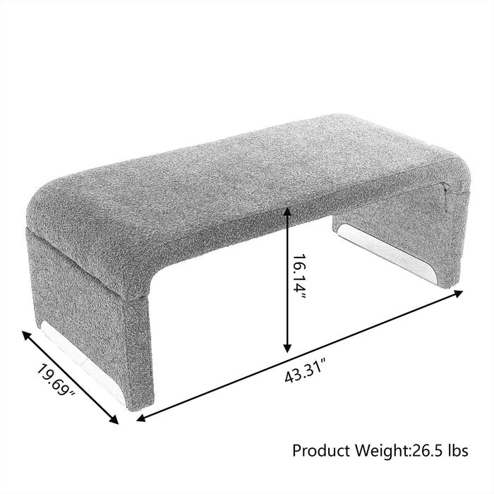 New Boucle Fabric Loveseat Ottoman Footstool Bedroom Bench Shoe Bench With Gold Metal Legs,Black - DTYStore