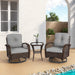 3 Pieces Outdoor Swivel Rocker Patio Chairs, 360 Degree Rocking Patio Conversation Set with Thickened Cushions and Glass Coffee Table for Backyard, Grey - DTYStore
