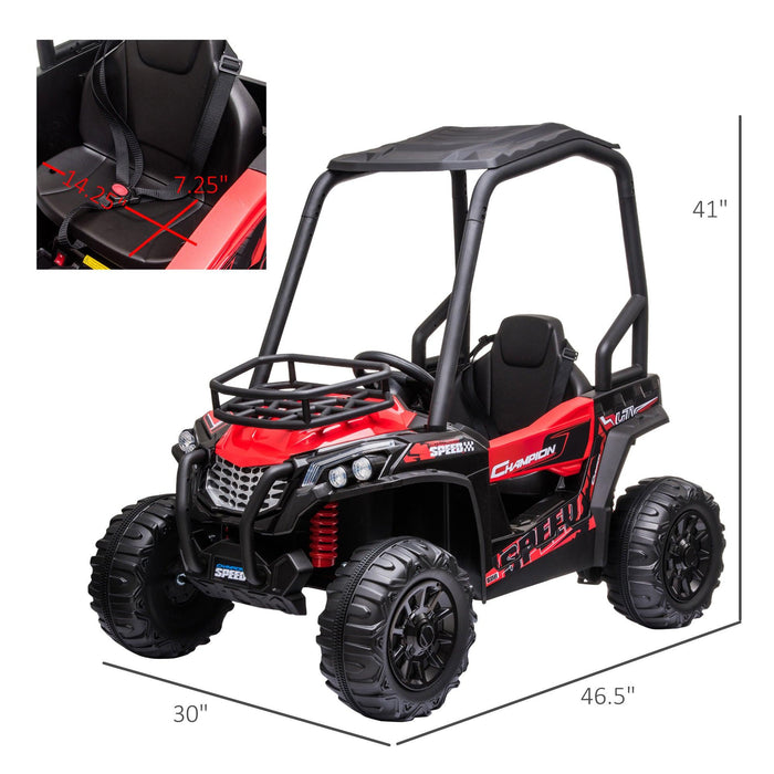 12V Dual Motor Kids Electric Ride-on UTV Toy, Batter Powered Truck with Forward and Reverse Function, Headlights, MP3/USB Music Connection, Suspension, & Remote Control, Red - DTYStore