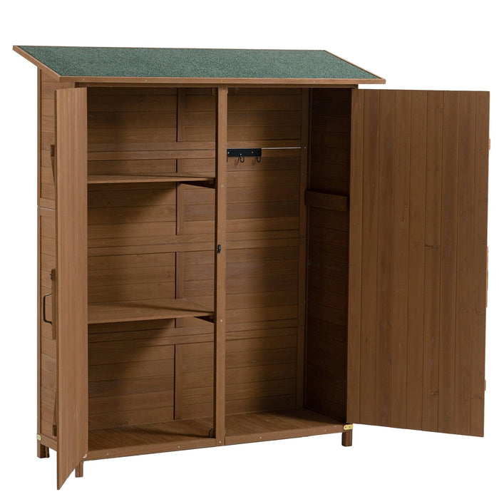56"L x 19.5"W x 64"H Outdoor Storage Shed with Lockable Door, Wooden Tool Storage Shed w/Detachable Shelves & Pitch Roof,Yellow Brown - DTYStore