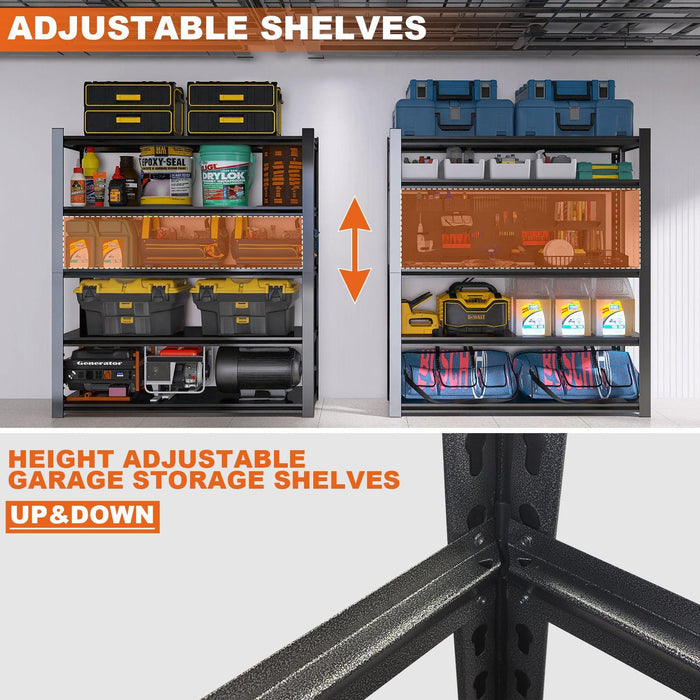 15.75 Inches Wide Black Metal Shelves, with 5 Removable Dividers, Large Capacity, Strong Load Bearing, Suitable for Garage, Kitchen and Office.