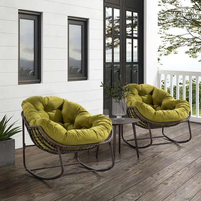 Outdoor Rattan Rocking Chair,Padded Cushion Rocker Recliner Chair Outdoor for Front Porch, Living Room, Patio, Garden, Olive Green - DTYStore