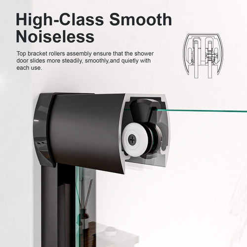 Modern Semi-Frameless Double Sliding Shower Door with Matte Black Finish, 1/4' SGCC Tempered Glass, 56'-60'W x 72'H - Image 7