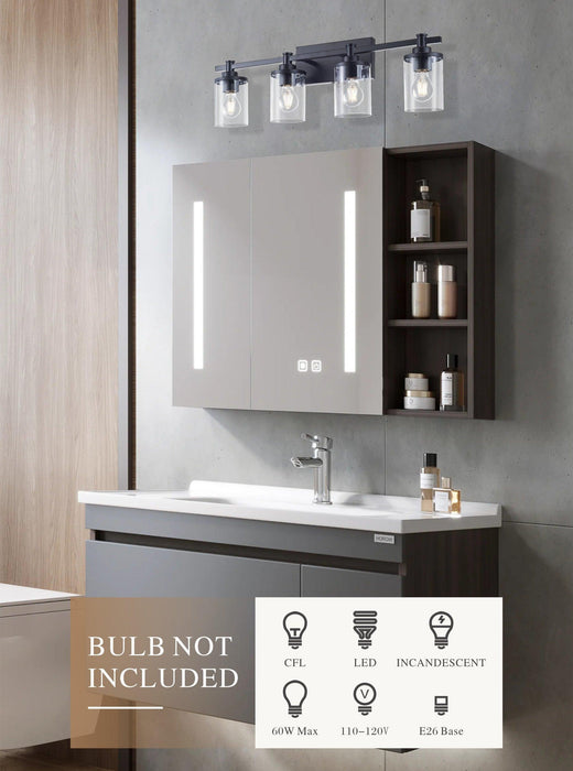 4-Light E26 Bulb Vanity Lights,Matte Black Bathroom Vanity Light Fixtures with Clear Glass, Wall Lamp for Bathroom, Living Room, Mirror, Bedroom,Hallway - DTYStore