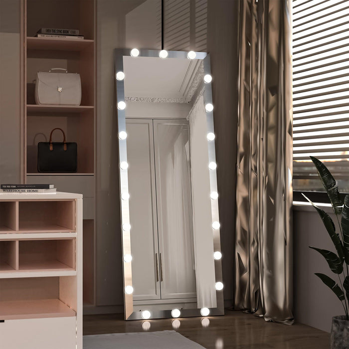 Hollywood Full Length Mirror with Lights Full Body Vanity Mirror with 3 Color Modes Lighted Standing Floor Mirror for Dressing Room Bedroom Wall Mounted Touch Control Silver 63"x24" - DTYStore
