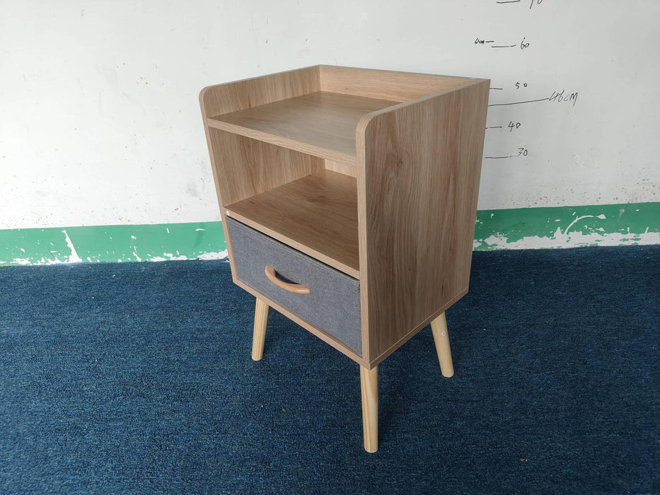 Nightstand With Collapsible Fabric Drawer, 2-Tier Storage End Table, Wood Side Table with Storage Cabinet or Kids, Adults - Oak - DTYStore