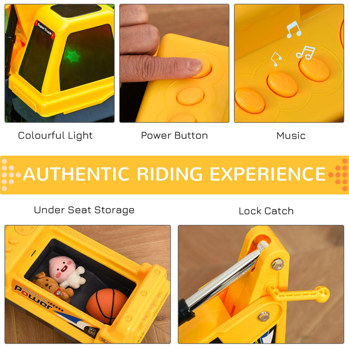 No Power 2 in 1 Ride On Excavator with Helmet and Claw, Construction Truck Set, Multi-Functional Digger with Storage, Light and Music, Yellow - DTYStore
