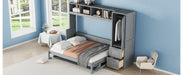 Full Size Murphy Bed Wall Bed with Closet and Drawers,Gray - DTYStore