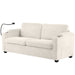 72.8" Corduroy Sleeper Sofa Loveseat Sofa with Full Size Mattress, Two USB Ports, Two Cup Holders, Two Side Pockets and a Phone Holder for Living Room, Beige - DTYStore