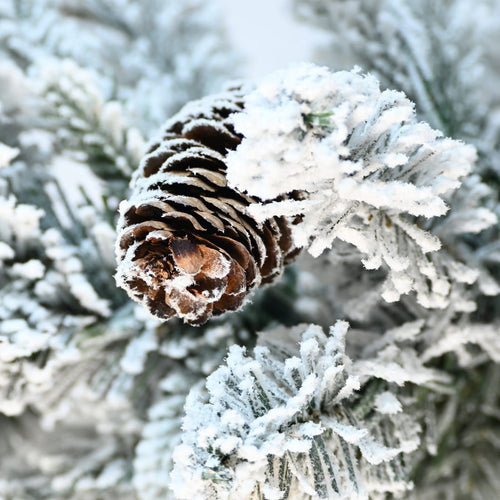 2FT Flocked Christmas Tree with Pot Base, 30 Warm White LED Lights, 189 Tips, PE+PVC Branches with 3 Pine Cones – Small Prelit Holiday Tree for Tabletop, Entryway, or Home Decor - Image 3