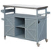 Outdoor Kitchen Island, Rolling Bar Cart & Storage Cabinet, Farmhouse Solid Wood Outdoor Grill Table with Stainless Steel Top, Spice Rack , Towel Rack for Kitchen & BBQ , Grey Blue - DTYStore