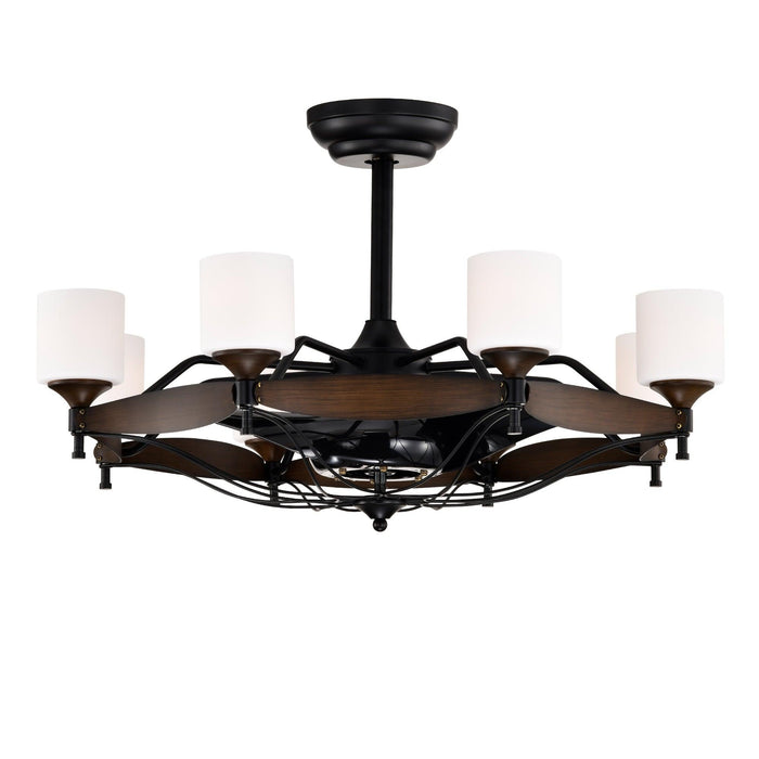 Dia 33 inch Chandelier Ceiling Fan With Remote Control,DC Motor ,6 Speed,3 ABS Blades for Bedroom Dining Room Living Room Kitchen Farmhouse Entry,Matte Black+ Red Wood Grain