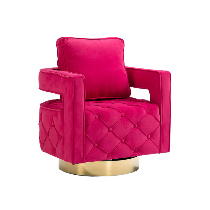 Swivel Accent Chair - Modern Accent Chair with Pillow, Velvet Armchair Side Chair with Tufted Button for Living Room, Bedroom, Office(RED)