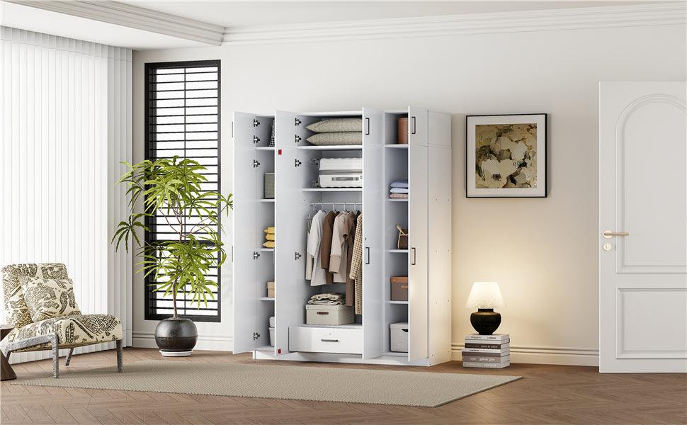 4-Door Wardrobe with 1 Drawer and Top Cabinet , White