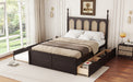 Queen Size Rattan Platform Bed With with 2 Big Drawers, T Size Trundle, Espresso - DTYStore