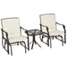 Outsunny 3 Piece Outdoor Glider Chair with Coffee Table Bistro Set, 2 Patio Rocking Swing Chairs with Breathable Sling Fabric, Glass Tabletop, for Backyard, Garden and Porch, Cream White - DTYStore