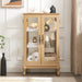 2 Doors Curio Cabinet with Tempered Glass Doors, Curio Cabinets with Mirrored Back Panel and Adjustable Shelves, Lighted Display Cabinet for Home, Office Light Bulb Included OAK - DTYStore