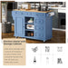 Kitchen cart with Rubber wood desktop rolling mobile kitchen island with storage and 5 draws 53 Inch length (Blue) - DTYStore