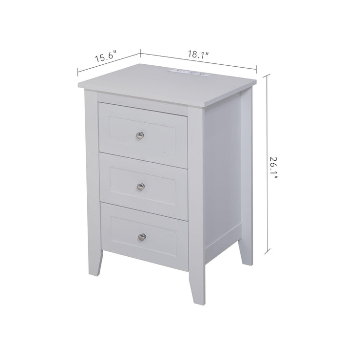 Set of 2 Pcs White 3 Drawer Nightstand with Charging Station and USB Ports & Power Outlets,Wooden Bed Side Table/End Table Modern Night Stands for Bedrooms - DTYStore