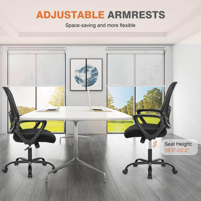 Ergonomic Office Chair Home Desk Mesh Chair with Fixed Armrest Executive Computer Chair with Soft Foam Seat Cushion - DTYStore