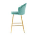 Shell shape green velvet bar chair, gold-plated metal chair legs, suitable for coffee shop, bar, restaurant (set of 2) - DTYStore