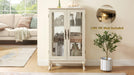 2 Doors Curio Cabinet with Tempered Glass Doors, Curio Cabinets with Mirrored Back Panel and Adjustable Shelves, Lighted Display Cabinet for Home, Office Light Bulb Included White - DTYStore
