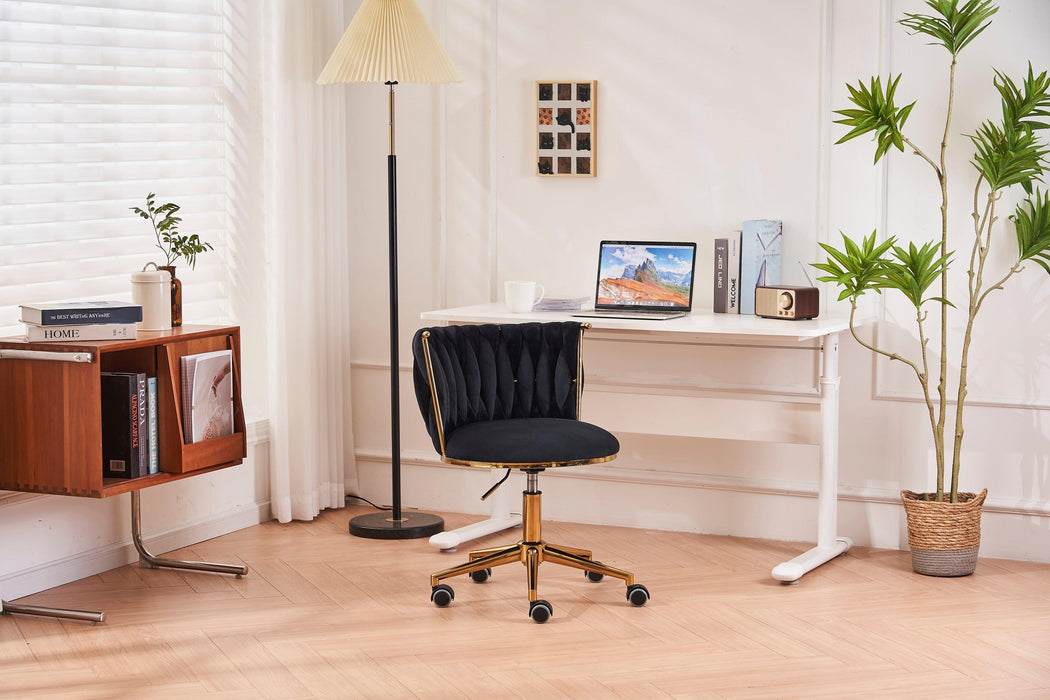 Office Desk Chair, Upholstered Home Office Desk Chairs with Adjustable Swivel Wheels, Ergonomic Office Chair for Living Room, Bedroom, Office, Vanity Study (Black) - DTYStore