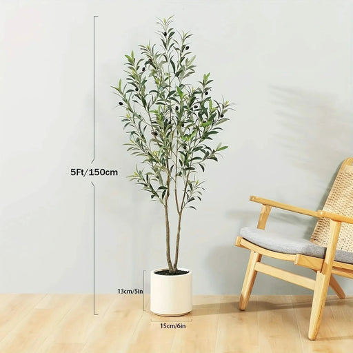 5ft Artificial Olive Tree with White Planter - Realistic Faux Olive Plant for Indoor Home Decor, Housewarming Gift, Holidays & Parties - No Maintenance Fake Tree, Year-Round Floor Decor, Olive Dec Default -DTYStore