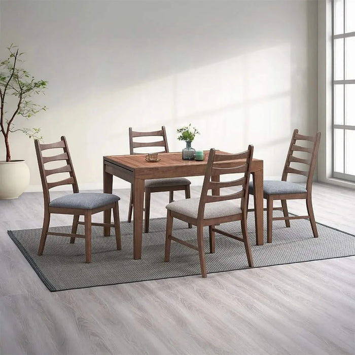 5pc Modern Dining Set Walnut Finish Extendable Dining Table and 4x Chairs Upholstered Seat Kitchen Dining Wooden Furniture Default -DTYStore