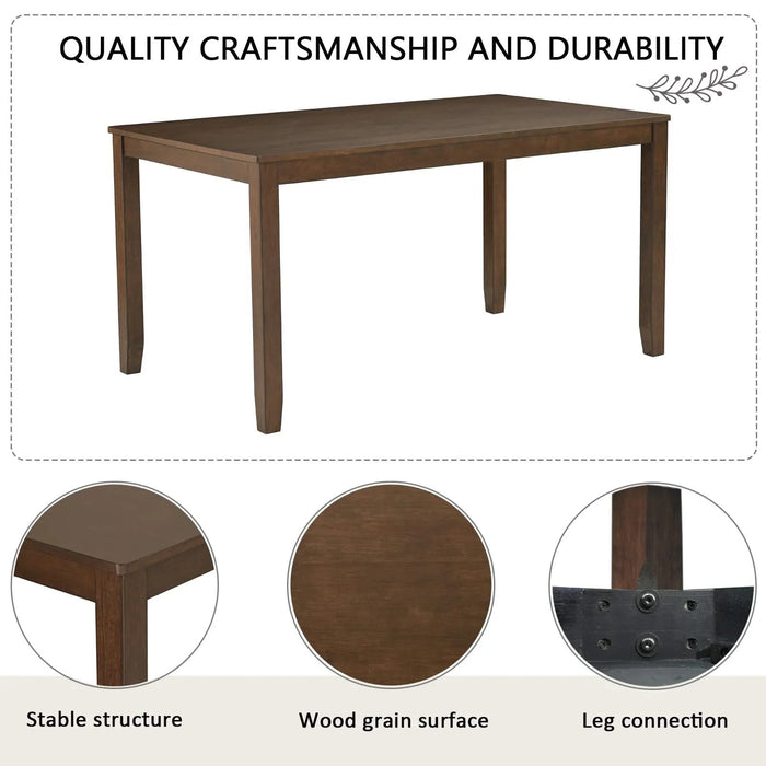 6-Piece Dining Table Set with Bench and Chairs, Wooden dining table set for 6 people, Farmhouse Rustic Style 6 Person Dining Table Set for Dining Room, Kitchen, Dark Walnut Default -DTYStore