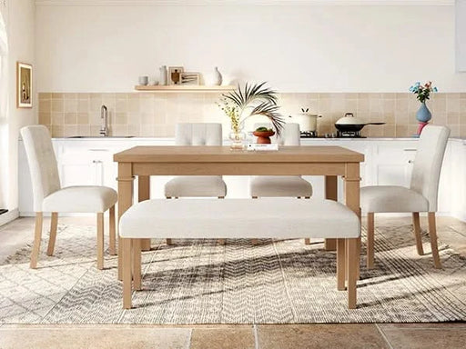 6-Piece Modern Dining Set, Rectangle Kitchen Table with 4 Upholstered Chairs & Bench, Ideal for Dining Room and Living Room, (Easy Assembly, Space Saving) Default -DTYStore