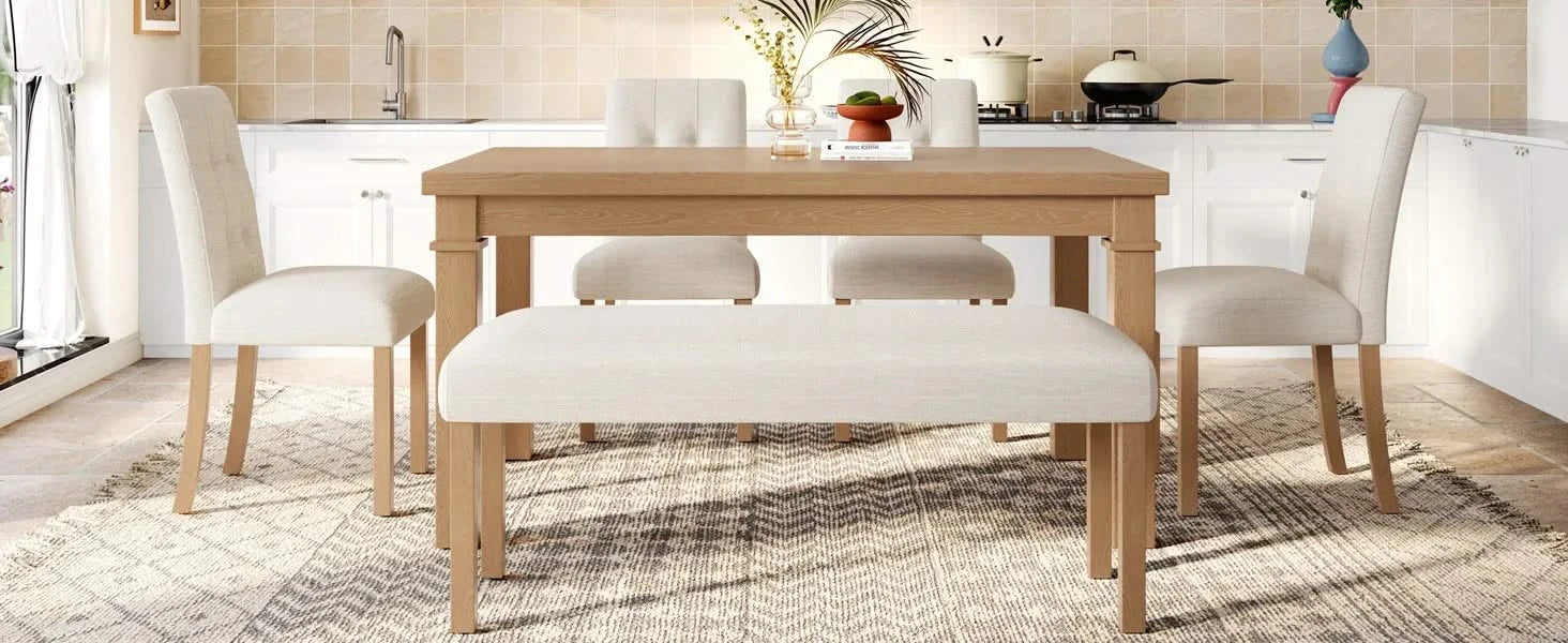 6-Piece Modern Dining Set, Rectangle Kitchen Table with 4 Upholstered Chairs & Bench, Ideal for Dining Room and Living Room, (Easy Assembly, Space Saving) Default -DTYStore