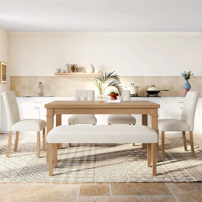 6-Piece Modern Dining Set, Rectangle Kitchen Table with 4 Upholstered Chairs & Bench, Ideal for Dining Room and Living Room, (Easy Assembly, Space Saving) Default -DTYStore