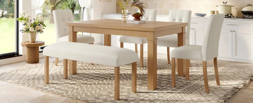 6-Piece Modern Dining Set, Rectangle Kitchen Table with 4 Upholstered Chairs & Bench, Ideal for Dining Room and Living Room, (Easy Assembly, Space Saving) Default -DTYStore