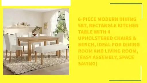 6-Piece Modern Dining Set, Rectangle Kitchen Table with 4 Upholstered Chairs & Bench, Ideal for Dining Room and Living Room, (Easy Assembly, Space Saving) Default -DTYStore