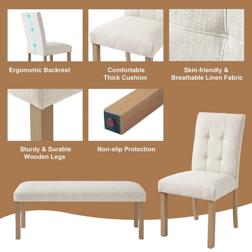 6-Piece Modern Dining Set, Rectangle Kitchen Table with 4 Upholstered Chairs & Bench, Ideal for Dining Room and Living Room, (Easy Assembly, Space Saving) Default -DTYStore