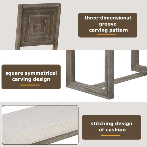 6-Piece Retro Dining Table Set for 6, 60' Wood Kitchen Table and Chairs Set of 4 with Bench Designed Trestle Base for kitchen & Dining Room (Gray) Default -DTYStore