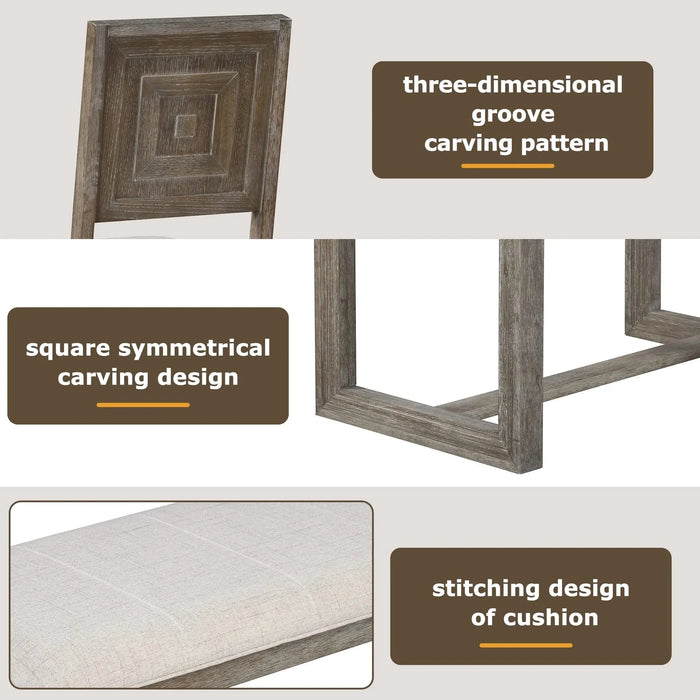 6-Piece Retro Dining Table Set for 6, 60' Wood Kitchen Table and Chairs Set of 4 with Bench Designed Trestle Base for kitchen & Dining Room (Gray) Default -DTYStore